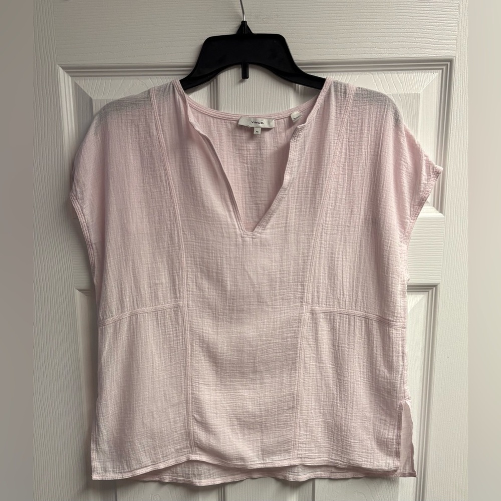 Vince 100% Cotton Seamed Popover Pale Pink Top Size XS